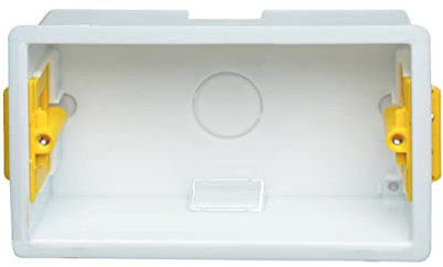 Double 2-Gang 47mm Dry-Lining Back Box Electrical Wall Knockout Recessed Flush Mount Deep Pattress Dry Lining Partition Walls Switches Sockets Fused Spur Euro Module Faceplates - Yellow