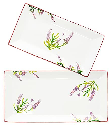 Lashuma tiefe Obstplatten 28x15 cm - 38x18 cm, Servierteller Set 2 teilig, Speiseteller lila Lavendel