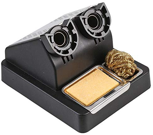 DURATOOL Twin Soldering Iron Stand with Sponge & Brass Wire Cleaner – Metal Base – D03313