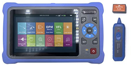 Elfcam® - OTDR für FTTH, 26dB/24dB Monomode 1310nm / 1550nm, Tragbares 4 in 1 OTDR + VFL+ OPM + OLS, OTDR Glasfasertester/Reflektometer für Den Optischen Bereich, Bis zu 100km (ELF-5800)