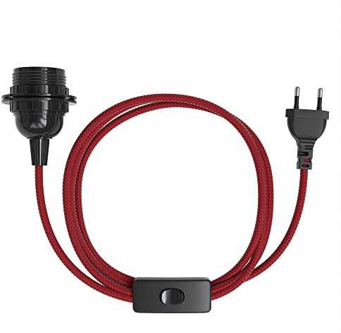 EAZY CASE - Lampenfassung E27 mit Kabel aus Stoff [MIT SCHALTER] - Fassung E27 mit Kabel - Lampenfassung mit Schalter - Lampenkabel mit Fassung - Glühbirne mit Kabel - DIY Lampenfassung mit Stecker