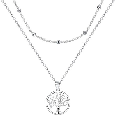 J.MUEN Collier Pendentif Arbre De Vie en Argent Sterling 925, Idées de cadeaux d'anniversaire pour sœurs mère femme fille, Chaîne Longueur (45 + 5 cm)