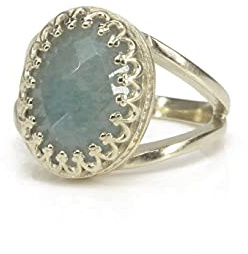 Aufwändiger Aquamarin Ring von Anemone Schmuck - Exquisiter Ovaler Aquamarin Edelstein in 925 Sterling Silber - Wunderschöne Damenringe für Braut und Alltag - Handgefertigte Geburtsstein Ringe