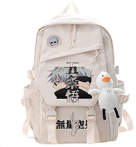 Charous Anime Jujutsu Kaisen Gojo Satoru Weißer Nylon-Rucksack, Mode-Karikatur-Schultasche Mit Großer Kapazität,Weiß-4,L
