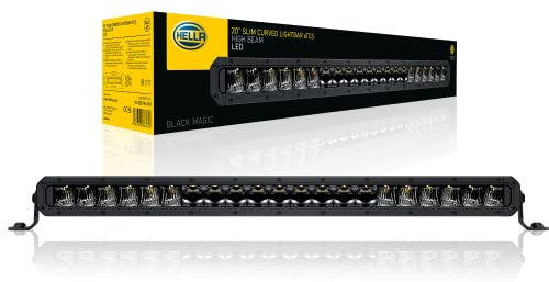HELLA 1FJ 358 196-501 LED-Fernscheinwerfer - Black Magic Slim Curved Lightbar 20 - 12/24V - 3910lm - schlank/gewölbt - Referenzzahl: 45 - Anbau/Schraubanschluss - ECE - Lichtscheibenfarbe: glasklar - Kabel: 2000mm - vorne