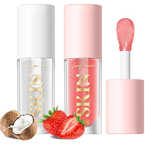 LANGMANNI Moisturizing Lip Oil,No-Sticky Lip Gloss Lip Balm Lip Care,Fruit Flavoured Lip Oil For Dry Lip's Moisturizing Hydrating And Nourishing (Strawberry+Coco)