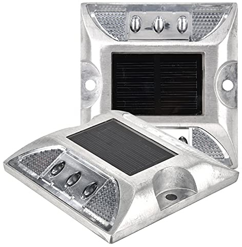 lyrlody Straßen-Bodenleuchten, LED-Solarstrom-Bodenmarkierungsleuchten, wasserdichte Außenauffahrt, Straßenbolzenlampe, Auffahrtsmarkierungsleuchten für Weg, Straße, Weißes Licht
