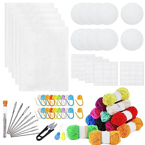 Allazone 45 Stück Mesh Canvas Sheets Plastic Canvas Kreuzstich Stoff Kunststoff Kreuzstich Kunststoff Baumwolle Stoff für Stickerei, Stricken und Häkelprojekte