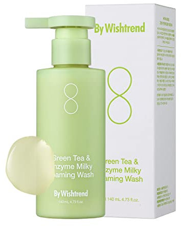 BY WISHTREND Milchige Schaumseife mit grünem Tee und Enzymen 140g Papain Milchkomplex Körnermilchkomplex Feuchtigkeitsspendende Porenreinigung für empfindliche Haut