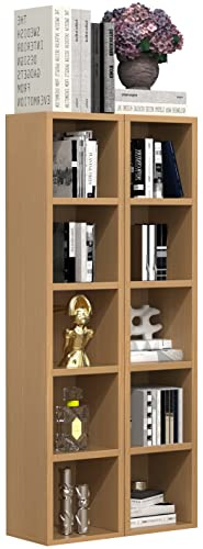 VCM Standregal Buche 20x17x187 cm 10 Fächer Holzwerkstoff Medienregal | Aufbewahrung für CDs, DVDs und Bücher - Wohnzimmer - Mediensammler - Für mehr Ordnung im Alltag - Praktisches Stauraumwunder