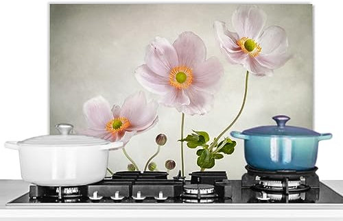 KitchenYeah© Pannello Paraschizzi da Cucina Alluminio 60x40 cm Alzatina Top Decorazioni Pannelli Paraspruzzi Fiori - Natura Morta - Pittura a Olio - Papavero - Rosa
