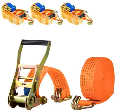 Spanngurt 5t 50mm x 8m – 2-teilig mit Ratsche & Spitzhaken – Zugkraft 5000kg – Polyester Zurrgurt – Sicherer Transport, Verzurren, Sichern von Ladung (4 Stück)