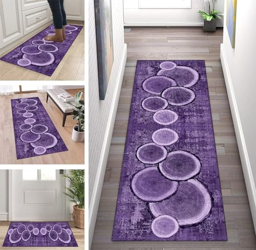 ZUZEKU Teppich Läufer Lang Flur rutschfest Waschbar 50x100cm Teppichläufer Flur Lila Modern Design Lang Meterware Korridor Tepiche Eingangsteppich Schmutzfangmatte FußmatteTeppich für Eingang