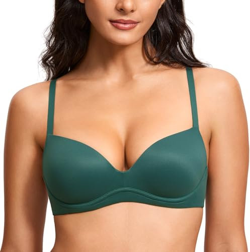 DOBREVA Women's Push Up Bra Plunge Wireless Comfortable T Shirt Padded Bras Midnight Emerald 34C