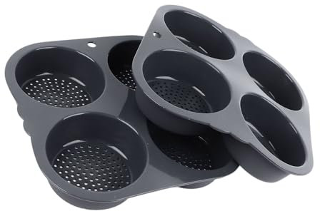 Paquete de 2 moldes para pan de hamburguesa, molde para pan de hamburguesa perforado de silicona de 4 pulgadas, molde para hornear antiadherente de 4 cavidades, 9.3x9.3x1.6in