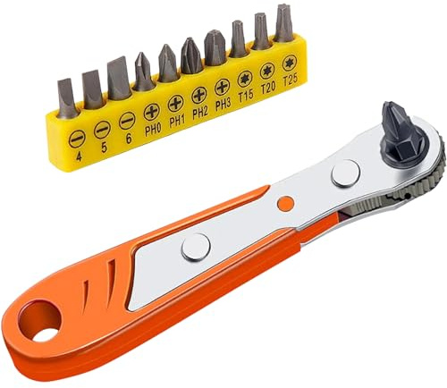 Ensemble de clés à cliquet Tournevis à cliquet - Clé à cliquet magnétique mini avec 10 embouts, tournevis à embout Tournevis d'angle Tournevis à cliquet court, gadget multifonctionnel outil