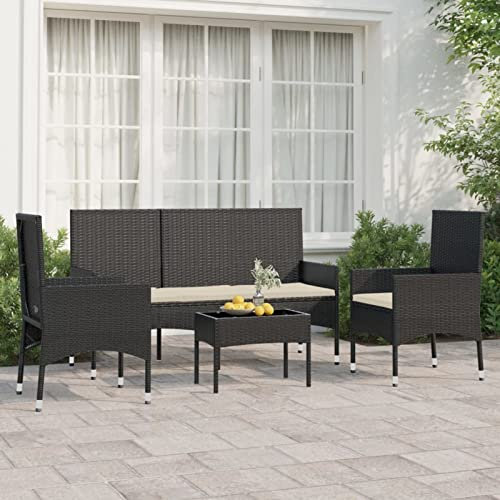 Homgoday Gartengarnitur mit Kissen, 4-teilig, Polyrattan, schwarz, Typ 12