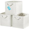OrganiHaus 28x28 Cube Storage Bins Set of 3, Fabric Cube Baskets for Storage Shelves, Foldable Storage Cubes for Kallax Organizer Cube Bins w Rope Handles, Cubby Bins for Nursery Decor, White