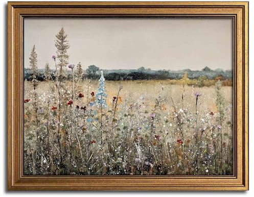 Yeechine Toile murale vintage encadrée dorée - Paysage français classique - Fleurs sauvages - Peinture botanique - Décoration murale pour cuisine, salon (champion Fleuri, 20,3 x 25,4 cm)