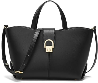 quipuda Handtasche Damen，Umhängetasche Damen, Leder Crossbody Bag,Großes Fassungsvermögen, Metallreißverschluss，Kommt mit abnehmbarem Schultergurt (Schwarz)