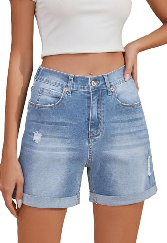 Alaster Queen Damen Hotpants mit Taschen Comfy Jeans Kurze Jeans Shorts Damen Stretch Sommer Shorts Himmelblau L