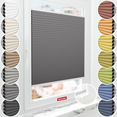 Schuette® Wabenplissee mit Bohren zum Anschrauben: Twilight Tango (Grau) ● 140x80cm (Breite x Höhe) ● Suprafix Faltrollo Befestigung ● Bequeme Rollo Montage inkl. Video