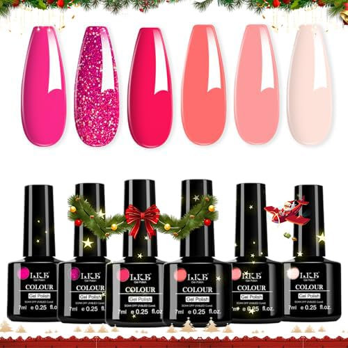 LKEE Nail Gel Polish- Pastel Nail Polishes Set 6 (Pink)