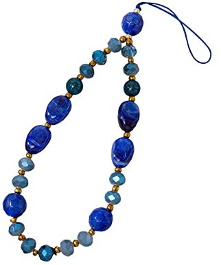 Chaîne de Téléphone Portable en Perles DIY, Cordon de Téléphone Portable en Pierres Naturelles, Bracelets de Bijoux, Dragonne de Téléphone Portable Perles pour Femmes Filles (Bleu)