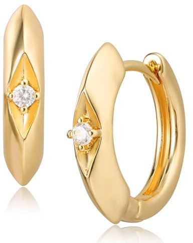 Jenosy 18K Gold Plattiert Huggie Stern Hoop Ohrringe für Frauen mit Glänzenden Kubischen Zirkonia Geometrie Perlen (Gold)
