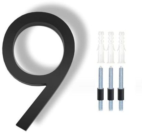 HKFENG Floating House Number Plaques 5 inch,Door Numbers Screw On,House Numbers Plates for Outside,Modern Door Numbers Signage Zinc Alloy Black 9