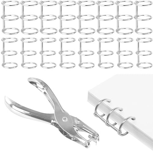 Lohill 16 Stück Buchringe, 3 Loch Typ Karteikarten Ring, 15mm/20mm Heftringe, mit Locher, Glatt, rostfrei und gratfrei, leicht zu öffnen und zu schließen, Silberner 3 Loch Loseblatt Metallring