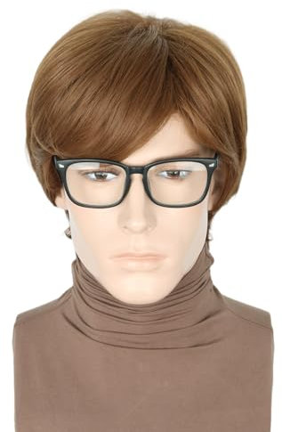 LeMarnia 70er Jahre Herren perücke 6-12B#Braun kurzes Haar und Brille Halloween Kostüm Perücke