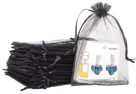 100Stück Schwarz Organzasäckchen Geschenkbeutel,10x15cm Kleine Geschenk Organzabeutel Organza Beutelchen mit Kordelzug Sie als Hochzeit Bonbonsbeutel,Schmuckbeutel,Weihnachtsgeschenke,Geburtstag Party