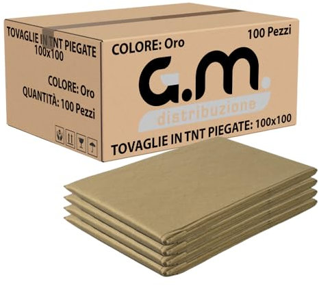 G.M. DISTRIBUZIONE 100 Tovaglie in TNT 100x100cm Colore ORO, Tovaglie Coprimacchia in TNT Tessuto non Tessuto Ideali per la ristorazione vari colori