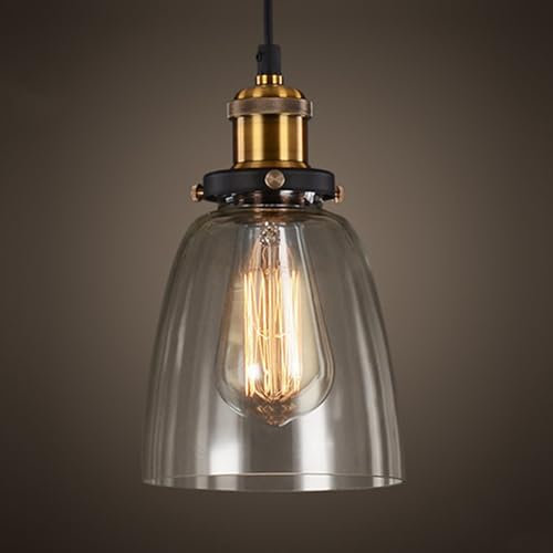 LIGKIN Suspension Luminaire Industriel Vintage Lustre en Verre E27 Plafonnier Abat-jour en Verre Lampe Suspendue Eclairage de Plafond pour Chambre Salon Restaurant Loft