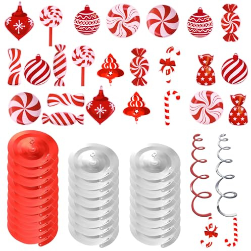 MOLHEM 26pcs Christmas Ceiling Candy Decorations, Christmas Hanging Foil Swirls, Xmas Tree for Holiday Party Decor