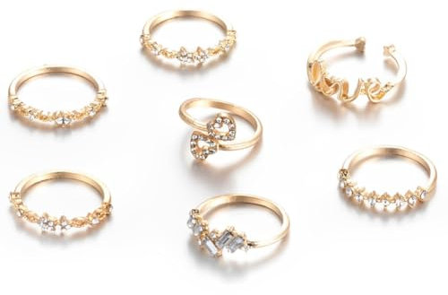 WVFHVISL 7 Stück Wasserfeste Stapelbare Ringe Set - Vergoldete Knöchel Ringe für Damen - Einfache Plain Band Verstellbare Ringe