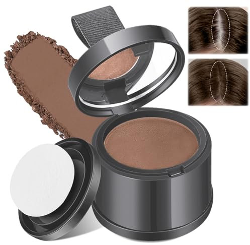 lomdung Ansatzpuder, Langanhaltend Haaransatz Puder mit Spiegel Schwamm, Wasserdicht Haarpuder für Frauen und Männer, Soforteffekt Haar Concealer zur Haarverdichtung, Ansatz kaschieren, Dunkelbraun