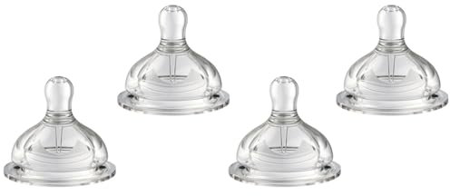 Oberni Teats Size 1, Slow Flow Suitable for 0~3 Months Newborn Baby, Breast-Like Soft Silicone Nipples Fits Oberni Wide-Neck Baby Bottles, Pack of 4