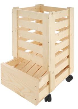 GoodFreshDecor Schüttengehäuse Holz mit Rollen, Kartoffelkiste, 30x40x57 cm | Gemüsekiste, Obstkiste, Stapelkisten zum Lagern, Gemüselager, Obstlager, Obsthorde, Holzkiste für Küche und Keller