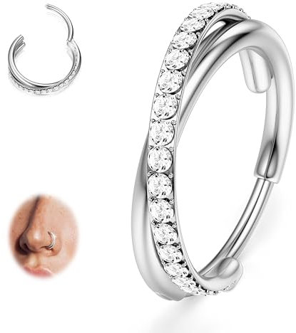BodyBonita Nasenring Hoops - 316L Edelstah Nasenpiercings 20G/20G/20G CZ Conch Helix Piercings Schmuck Septum Piercing Knorpel Ohrring Rook Tragus Daith 8 mm Silber Duo Hoop