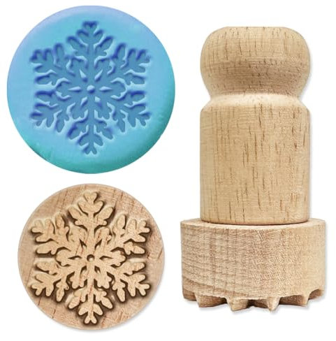 OLYCRAFT Holzstempel Mit Griff 4.5x2.5cm Schneeflockenmuster Holzstempel Für Ton Holzgriff Töpferwerkzeugstempel Natürlicher Runder Holzstempel Kleiner Ministempel Für Die Herstellung von Ton