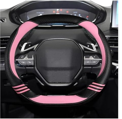 LMHGMUBVR Caches Volant pour Peugeot 208 E208 2020-2022 Accessoires Auto Intérieur Coche Housse De Volant De Voiture Filles Fibre De Carbone Cuir PU(Rose)