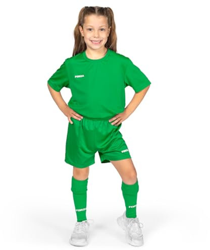 FORZA Kids' Classic Short Sleeve Football Kit | Complete Football Set with Shirt, Shorts & Socks - For Boys & Girls (UK, Age, 9 Years, 10 Years, Regular, Green)