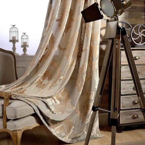 Amidoudou 2er-Set vorhänge Europäische Jacquard vorhänge für Wohnzimmer (Braun,245 * 140cm)
