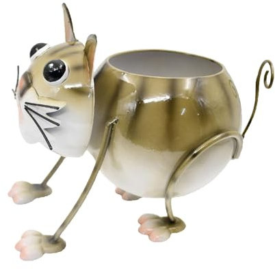 Cute Cartoon Shaped Cat Pot Planter – Metal Plant Pot Drainage for Mini Plant Cactus Flower, Tillandsia Air Fern, Display Stand Garden,Home, Office Desktop