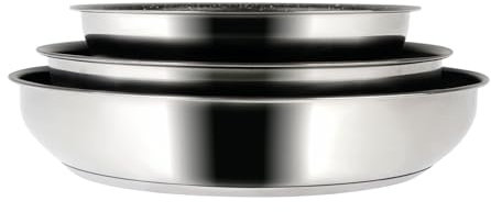 Sitram 716942 Lot de 3 Poêles 100% Acier Inoxydable ARPEGE Ø 20,24,28 cm Ext. Miroir - Cuisine saine car SANS Revêtement Anti-adhésif nocif - manche amovible SITRAMOVIBLE - Tous feux dont Induction