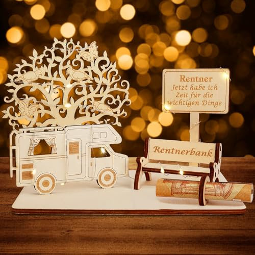 ARTREE Ruhestand Geschenk Rente Geldgeschenk Rentner Geschenk Holz, Geschenke für Renteneintritt Rente Deko Renteneintritt Geschenke für Frau Männer Großeltern Kollegen Freund
