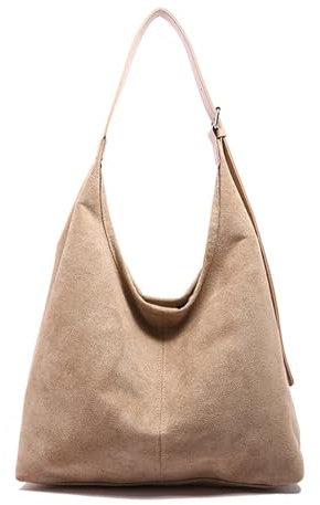 Celiodd Wildleder Handtaschen Verstellbarer Schultergurt Hobo Bag Schlicht und Stilvoll Hobo Bag Damen Große Kapazität Tasche Khaki Khakifarbene Damenhandtasche für Den Arbeits- und Schulausflug