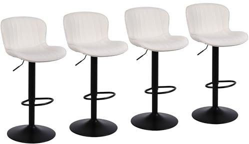 Nusetx Barhocker 4er Set, Barstuhl Höhenverstellbar, Barstühle mit Lehne und Fußstütze, Drehbar Küchenstühle Bar Stool für Esszimmer, Küche und Theke, Beige